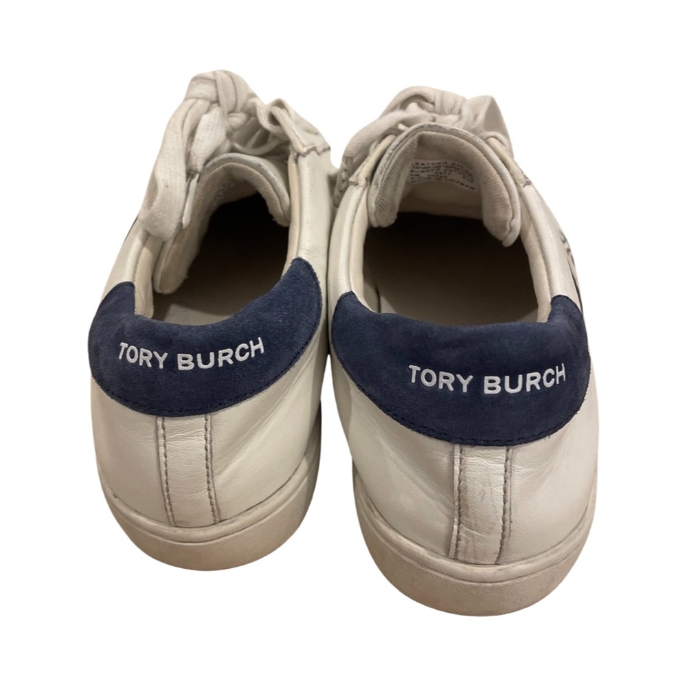 Tory Burch T- Logo White Navy Blue Sneakers Tennis Shoes Size 6 - Picture 4 of 5